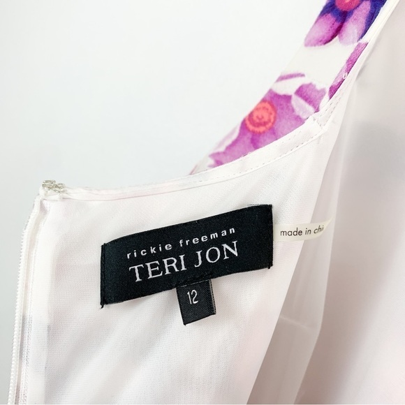 Rickie Freeman for Teri Jon Purple Floral High Neck Knee Length Dress Sz 12 - Picture 9 of 10